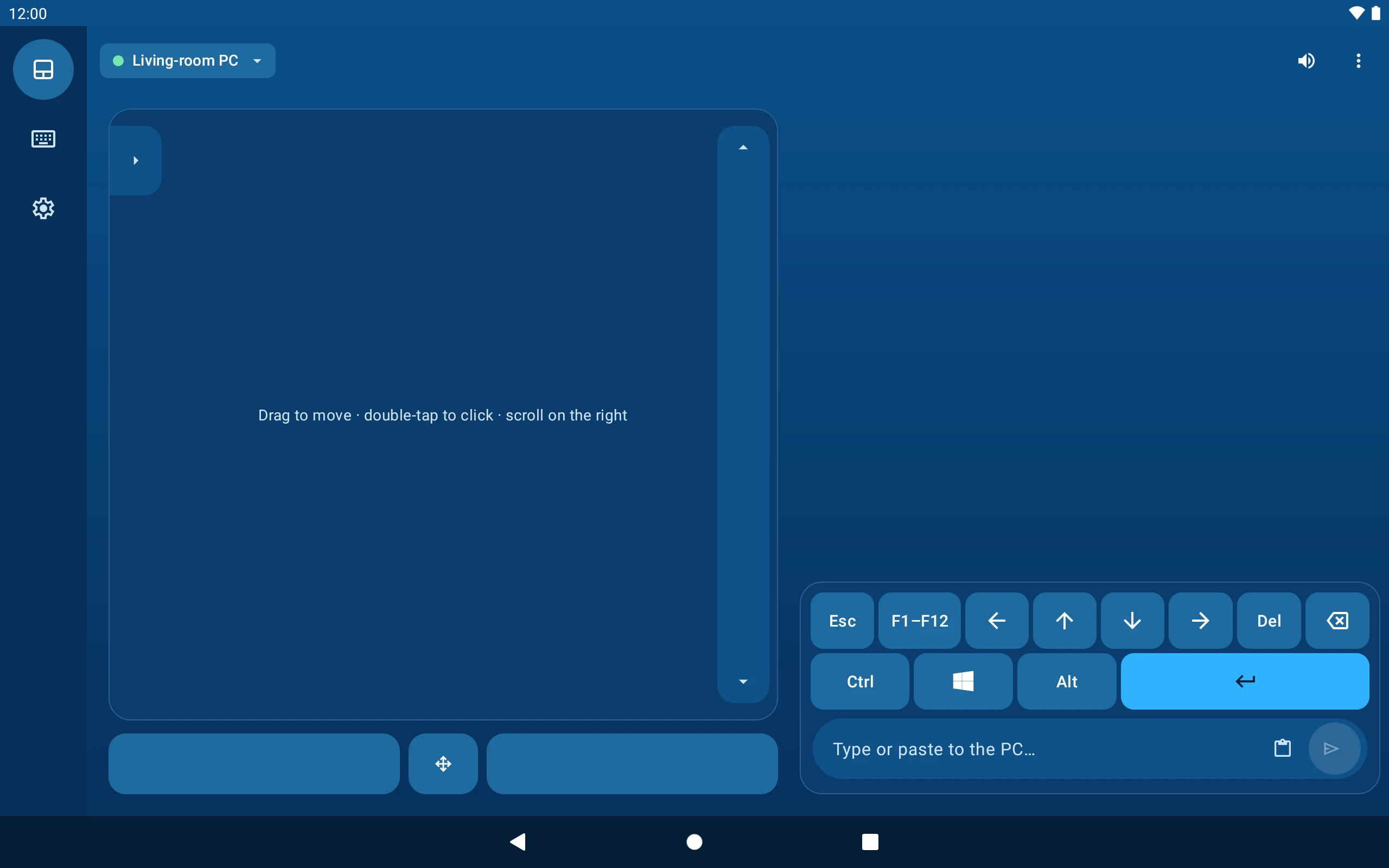 The tablet app: touchpad and keys side by side